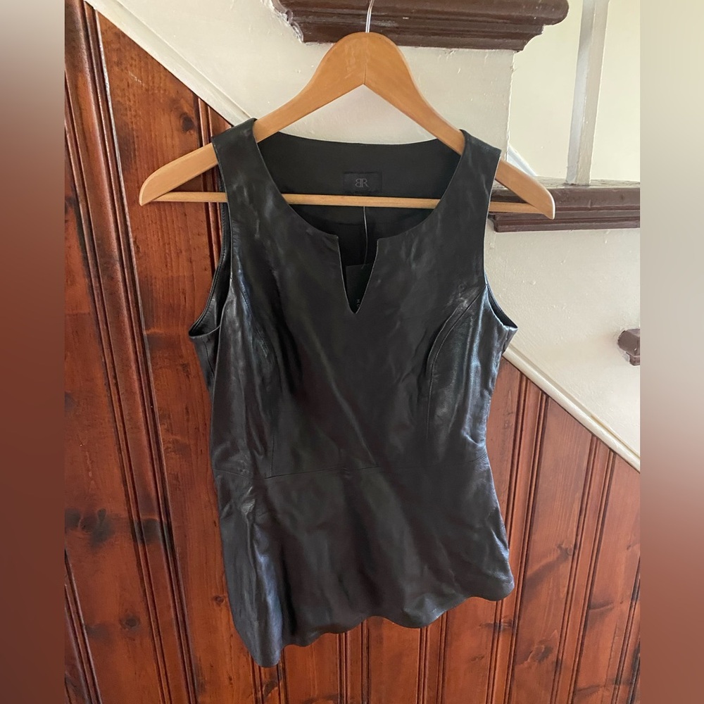 NWT Banana Republic Monogram Leather Peplum Top size 4